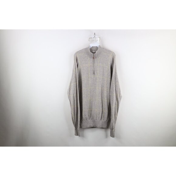 Peter Millar Mens Large 4 Ply Cashmere Knit Half Zip Pullover Sweater Gray